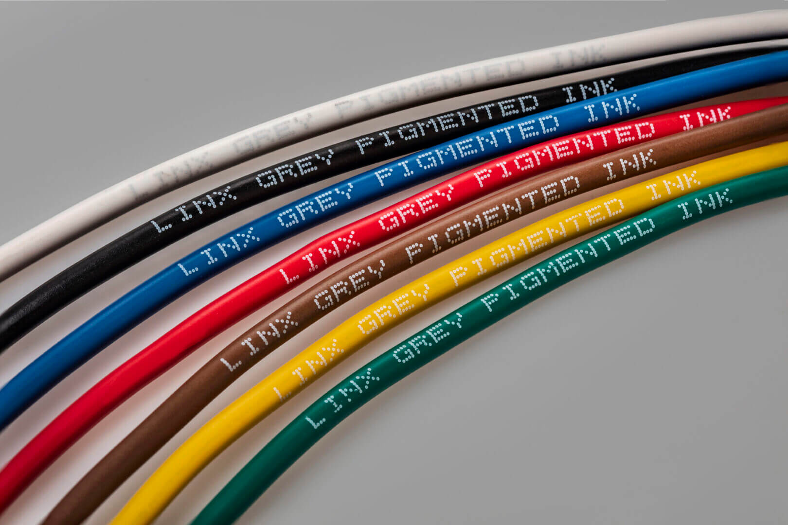 Multicolored cables labeled "Grey Pigmented Ink"