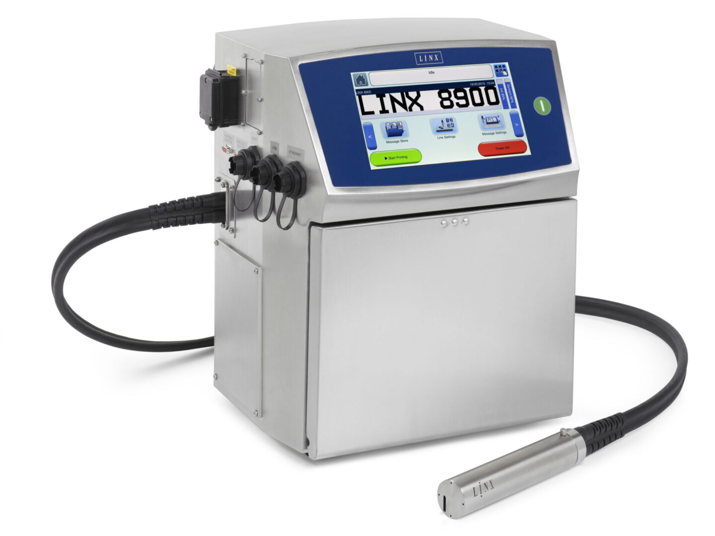 Compact touchscreen industrial coder with handheld printhead